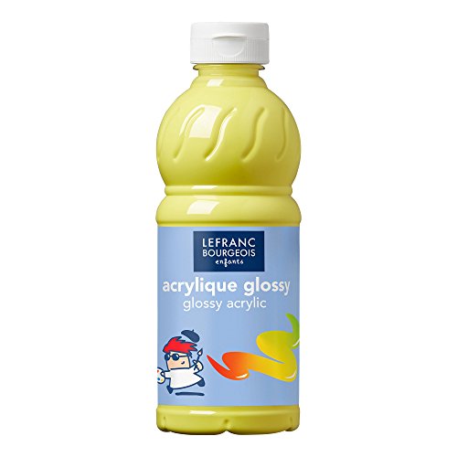 Lefranc Bourgeois 188143 Glossy Kinder - Acrylfarbe, gebrauchsfertige flüssige Acrylfarbe, glänzend und wasserfest, Ideal auf Papier, Karton, Holz, Gips, Metall, Plastik, 500ml Flasche - Zitronengelb von Lefranc Bourgeois