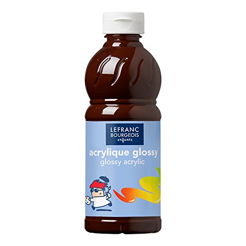 Lefranc Bourgeois 188148 Glossy Kinder - Acrylfarbe, gebrauchsfertige flüssige Acrylfarbe, glänzend und wasserfest, Ideal auf Papier, Karton, Holz, Gips, Metall, Plastik, 500ml Flasche - Schokolade von Lefranc Bourgeois