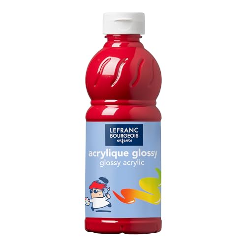 Lefranc Bourgeois 188296 Glossy Kinder - Acrylfarbe, gebrauchsfertige flüssige Acrylfarbe, glänzend und wasserfest, Ideal auf Papier, Karton, Holz, Gips, Metall, Plastik, 500ml Flasche - Primärrot von Lefranc Bourgeois