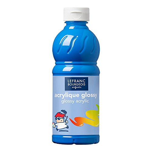 Lefranc Bourgeois 188297 Glossy Kinder - Acrylfarbe, gebrauchsfertige flüssige Acrylfarbe, glänzend und wasserfest, Ideal auf Papier, Karton, Holz, Gips, Metall, Plastik, 500ml Flasche - Primärblau von Lefranc Bourgeois