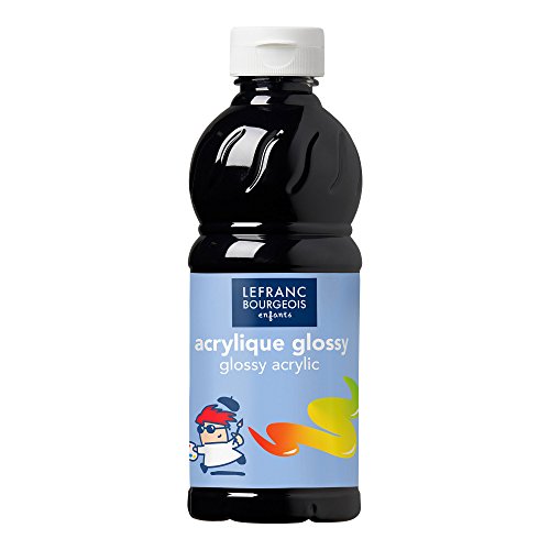 Lefranc Bourgeois 188298 Glossy Kinder - Acrylfarbe, gebrauchsfertige flüssige Acrylfarbe, glänzend und wasserfest, Ideal auf Papier, Karton, Holz, Gips, Metall, Plastik, 500ml Flasche - Schwarz von Lefranc Bourgeois