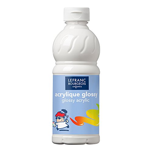 Lefranc Bourgeois 188299 Glossy Kinder - Acrylfarbe, gebrauchsfertige flüssige Acrylfarbe, glänzend und wasserfest, Ideal auf Papier, Karton, Holz, Gips, Metall, Plastik, 500ml Flasche - Weiß von Lefranc Bourgeois