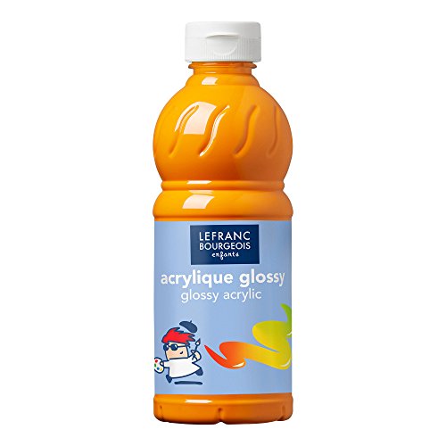 Lefranc Bourgeois 188301 Glossy Kinder - Acrylfarbe, gebrauchsfertige flüssige Acrylfarbe, glänzend und wasserfest, Ideal auf Papier, Karton, Holz, Gips, Metall, Plastik, 500ml Flasche - Goldgelb von Lefranc Bourgeois