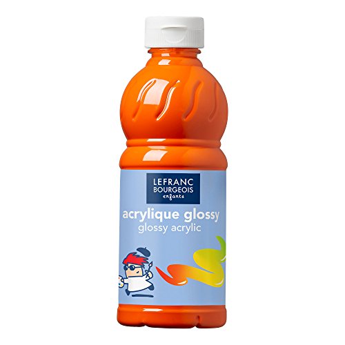 Lefranc Bourgeois 188303 Glossy Kinder - Acrylfarbe, gebrauchsfertige flüssige Acrylfarbe, glänzend und wasserfest, Ideal auf Papier, Karton, Holz, Gips, Metall, Plastik, 500ml Flasche - Orange von Lefranc Bourgeois