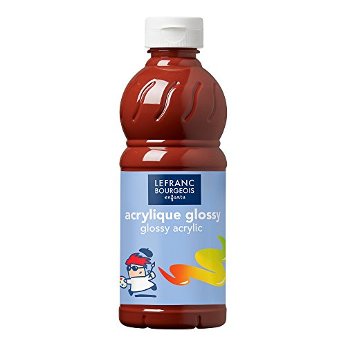 Lefranc Bourgeois 188304 Glossy Kinder-Acrylfarbe, gebrauchsfertige flüssige Acrylfarbe, glänzend und wasserfest, Ideal auf Papier, Karton, Holz, Gips, Metall, Plastik, 500ml Flasche - Siena Gebrannt von Lefranc Bourgeois