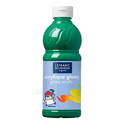 Lefranc Bourgeois 188306 Glossy Kinder - Acrylfarbe, gebrauchsfertige flüssige Acrylfarbe, glänzend und wasserfest, Ideal auf Papier, Karton, Holz, Gips, Metall, Plastik, 500ml Flasche - Leuchtendgrün von Lefranc Bourgeois