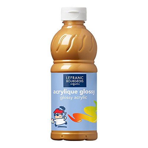 Lefranc Bourgeois 188368 Glossy Kinder - Acrylfarbe, gebrauchsfertige flüssige Acrylfarbe, glänzend und wasserfest, Ideal auf Papier, Karton, Holz, Gips, Metall, Plastik, 500ml Flasche - Gold von Lefranc Bourgeois