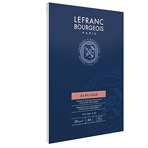 Lefranc & Bourgeois 300687 Acrylpapier - Block, mit Papier in Leinwandtextur für Acrylfarben, 300g/m², 100% säurefrei, alterungsbeständig, 15 Blatt, A4 von Lefranc Bourgeois