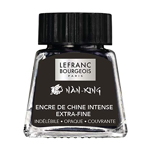 Lefranc & Bourgeois 301321 Nan King Kalligrafie - und Zeichentusche, pigmentierte Tusche, hohe Farbbrillanz, Leuchtkraft für feinste Zeichnungen, Kalligrafie & Skizzen, 14ml Flasche - Schwarz von Lefranc Bourgeois