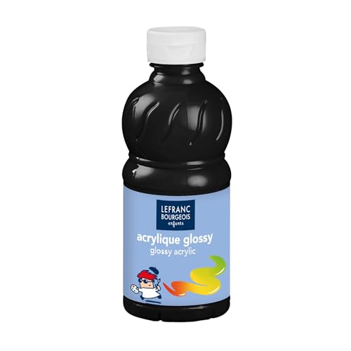 Lefranc Bourgeois 807541 Glossy Kinder - Acrylfarbe, gebrauchsfertige flüssige Acrylfarbe, glänzend und wasserfest, Ideal auf Papier, Karton, Holz, Gips, Metall, Plastik, 250ml Flasche - Schwarz von Lefranc Bourgeois