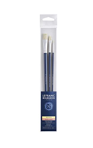 Lefranc & Bourgeois 810103 Schweineborstenpinsel in feiner Qualität für Ölfarbe oder Acrylfarbe - 3 Pinsel Set, Rundpinsel Nr. 4, Flachpinsel Nr. 14, Filbertpinsel Nr.8 von Lefranc & Bourgeois