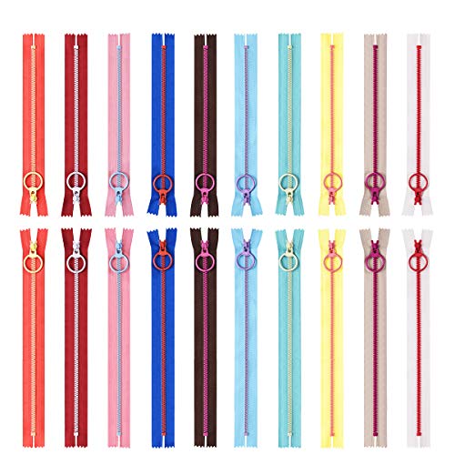 Generic 20 cm + 30 cm zips, Multicoloured Resin with Metal Pull Ring, 20 Pieces Closed Coil Zip for Sewing, Craft, Childrens Clothing, Pillow, Tent, Backpack von Generic