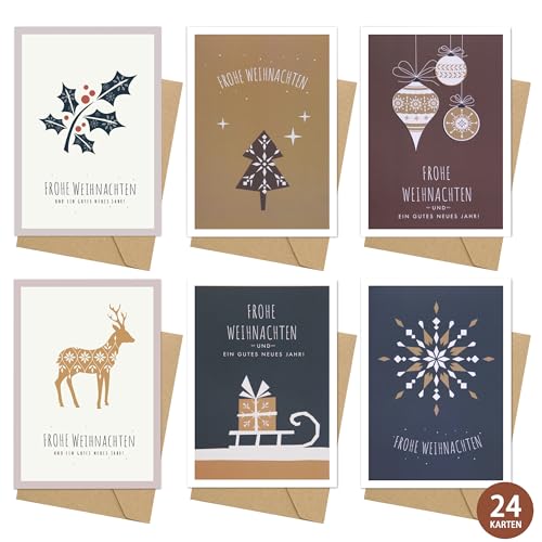 24 Weihnachtskarten & Umschläge, Skandinavien-Edition, Premium Klappkarten DIN A6, für Familie, Freunde, oder geschäftlich (6 * 4) von Legezon
