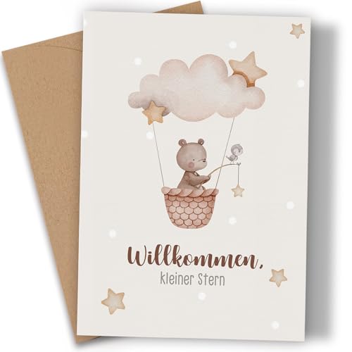 Hochwertige Karte zur Geburt mit Umschlage aus Kraftpapier - A6 Klappkarten Glückwunschkarte Geburt Junge Mädchen Geburtskarten für Baby - Willkommen kleiner Stern Wolkenbär Muster - Geschenk Geburt Hochwertige Karte zur Geburt mit Umschlage aus Kraftpapier - A6 Klappkarten Glückwunschkarte Geburt Junge Mädchen Geburtskarten für Baby - Willkommen kleiner Stern Wolkenbär Muster - Geschenk Geburt von Legezon