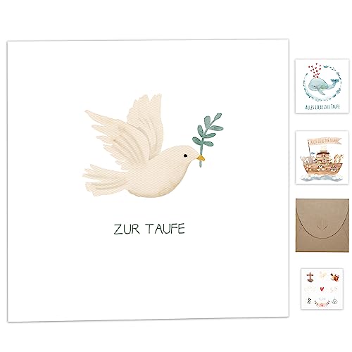 Karte Taufe mit Umschlag aus Kraftpapier,Taufgeschenke für Jungen Mädchen Patenkind Geburt,Taufkarten mit Sticker Deko,Glückwunschkarten zur Taufe,Personalisiert Geschenk Taufe Klappkarte Tauben Motiv von Legezon