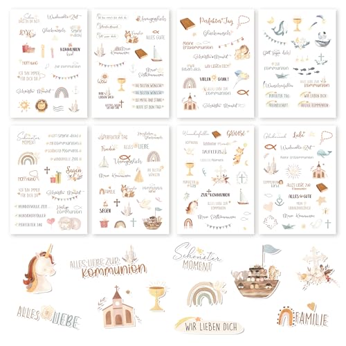 Legezon 8er Sticker Set zur Kommunion, Konfirmation, Taufe Gästebuch Album Aufkleber Kommunion Deko für Jungen und Mädchen von Legezon