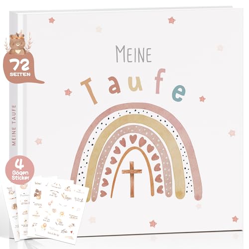 Taufbuch Mädchen mit Sticker, Gästebuch Taufe 72 blanko Seiten Premium Papier für Glückwünsche Fotos, Taufgeschenk für Mädchen, Patenkind Geschenk Taufalbum Erinnerungsbuch Taufandenken Regenbogen von Legezon