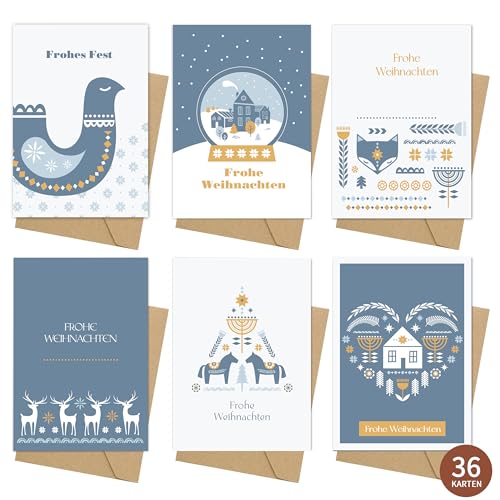 Weihnachtskarten mit Umschlag Set, 36 Klappkarten & 36 Umschläge - Weihnacht Grußkarte für Familie Freunde Geschäftlich Kunden (6 * 6) von Legezon