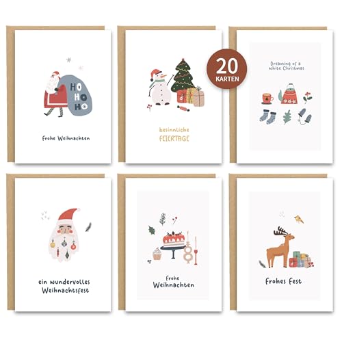 Weihnachtskarten mit Umschlag Set (20 Stück) - A6 Klappkarten für Weihnachten - Christmas Postkarten mit Umschlägen für deine Weihnachtsgrüße - Weihnachtspostkarten (10 * 2) von Legezon