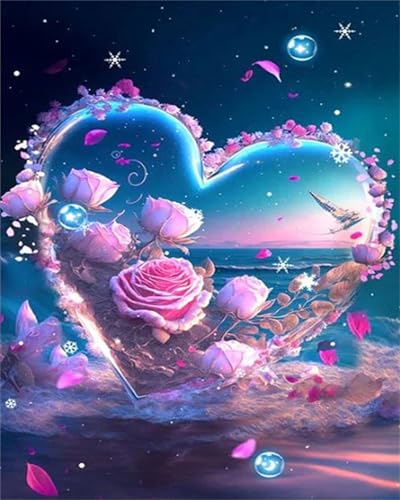 Lehaha Diamond Painting Erwachsene Kinder,Stitch Diamant Painting Set Bilder für Anime Katze,Deko Crystal Art Geschenke,Liebe stieg(30x40cm) von Lehaha