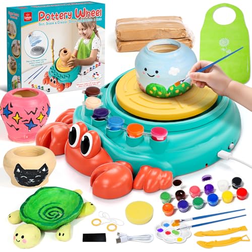 Lehoo Castle Töpferscheibe für Kinder, komplettes Töpfer- und Bastelset für Kinder von 8 bis 12 Jahren mit Lufttrocknendem Ton und Malset, Kunstzubehör als Geschenk für Kinder ab 6 Jahren von Lehoo Castle