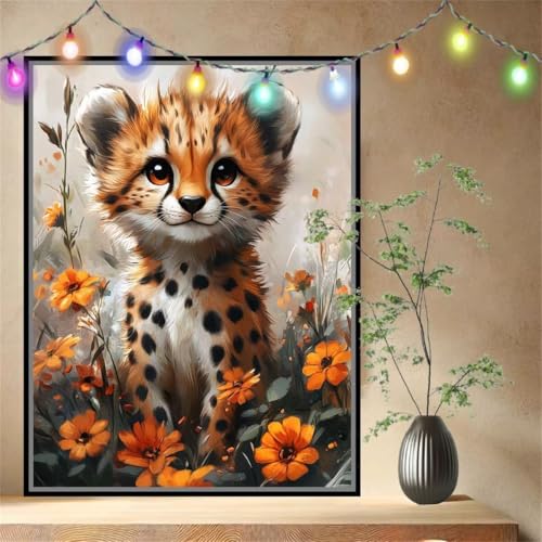 54N-9060 Gepardenjunges, Blumen-Malen-nach-Zahlen-Set für Erwachsene, Aquarell-Ölgemälde-nach-Zahlen-Set für Anfänger auf Leinwand, Acryl-Pigment-Zeichensets für Heimdekoration, 120 x 160 cm von LeiDong
