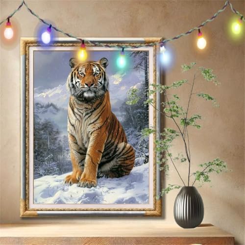 5D Diamond Painting Kinder, Diamant Painting Bilder für Erwachsene Große (120x160cm), DIY Schneelandschaft,Tiger Full Drill Crystal Art Mosaikherstellung Basteln Kits für Home Wand Décor 59N-1260 von LeiDong