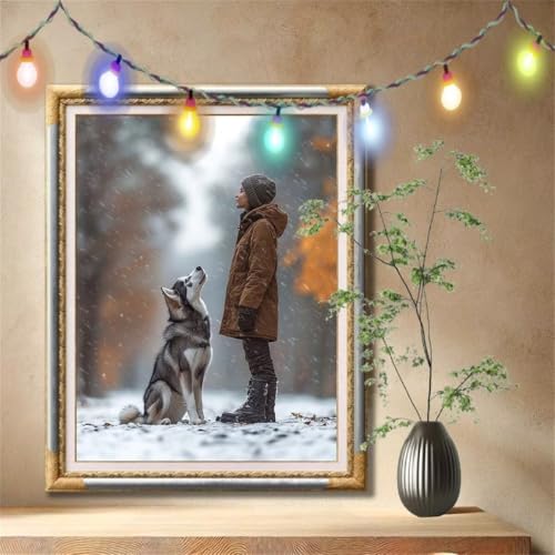 5D Diamond Painting Kinder, Diamant Painting Bilder für Erwachsene Große (50x70cm), DIY Husky,Landschaft Full Drill Crystal Art Mosaikherstellung Basteln Kits für Geschenk, Home Wand Décor 57F-6414 von LeiDong