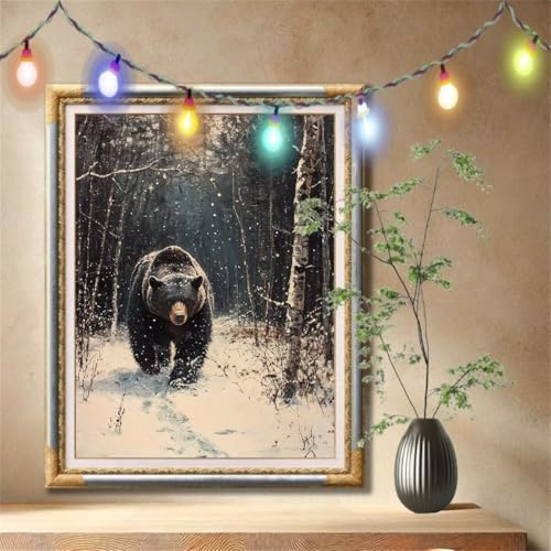 5D Diamond Painting Kinder, Diamant Painting Bilder für Erwachsene Große (50x70cm), DIY Wald,Schwarzbär Full Drill Crystal Art Mosaikherstellung Basteln Kits für Geschenk, Home Wand Décor 57F-3214 von LeiDong