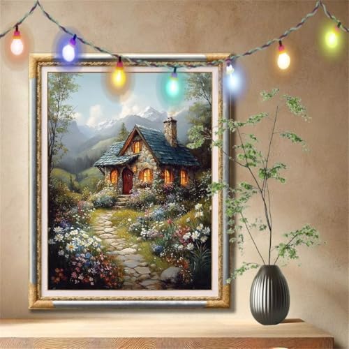 5D Diamond Painting Kinder, Diamant Painting Bilder für Erwachsene Große (80x107cm), DIY Hütte,Wildblume Full Drill Crystal Art Mosaikherstellung Basteln Kits für Geschenk, Home Wand Décor 57F-4057 von LeiDong