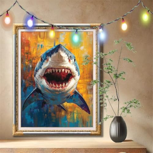 5D Diamond Painting Kinder, Diamant Painting Bilder für Erwachsene Große 60x80cm, DIY Tier,Hai Full Drill Crystal Art Mosaikherstellung Basteln Kits, Geeignet Als Geschenk, Home Wand Décor 57F-455 von LeiDong