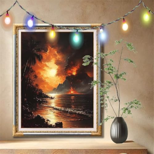 5D Diamond Painting Kinder, Diamant Painting Bilder für Erwachsene Große 80x107cm, DIY Landschaft,Vulkan Full Drill Crystal Art Mosaikherstellung Basteln Kits für Geschenk, Home Wand Décor 57F-777 von LeiDong