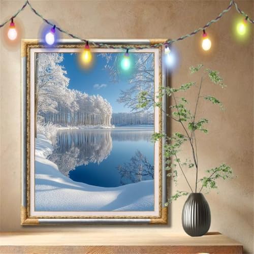 5D Diamond Painting Kinder, Diamant Painting Bilder für Erwachsene Große 80x107cm, DIY Schneelandschaft,Fluss Full Drill Crystal Art Mosaikherstellung Basteln Kits für Geschenk, Home Décor 57F-4337 von LeiDong