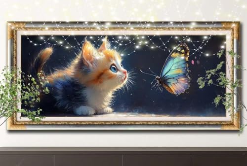 5D Diamond Painting Kinder,Diamant Painting Bilder für Erwachsene Große (100x200cm),DIY Kleine Katze,Schmetterling Full Drill Crystal Art Mosaikherstellung Basteln Kits für Home Wand Décor 55F-13709 von LeiDong