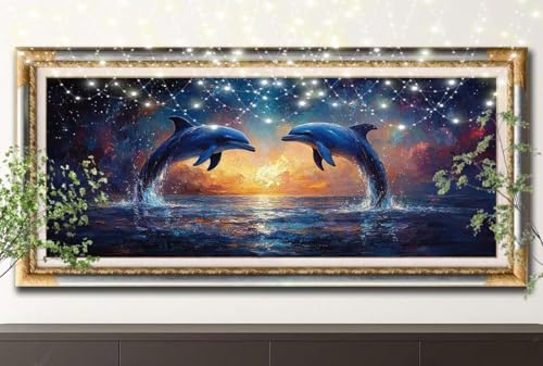 5D Diamond Painting Kinder,Diamant Painting Bilder für Erwachsene Große (100x200cm),DIY Sternenhimmel,Delfin Full Drill Crystal Art Mosaikherstellung Basteln Kits,Geeignet Als Home Décor 55F-13949 von LeiDong