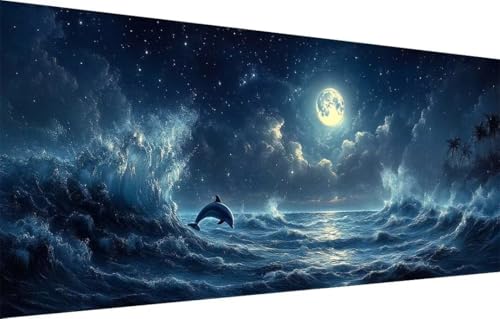 5D Diamond Painting Kinder,Diamant Painting Bilder für Erwachsene Große (100x250cm),DIY Delfin Mond Full Drill Crystal Art Mosaikherstellung Basteln Kits,Geeignet Als Geschenk,Home Wand Décor 55F-2310 von LeiDong