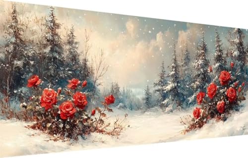 5D Diamond Painting Kinder,Diamant Painting Bilder für Erwachsene Große (100x250cm),DIY Rote Rose,Schnee Full Drill Crystal Art Mosaikherstellung Basteln Kits,Geeignet Als Home Wand Décor 55F-2550 von LeiDong