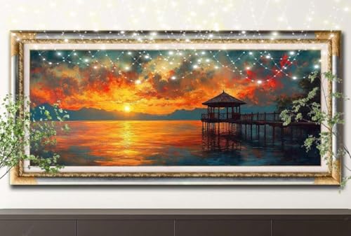 5D Diamond Painting Kinder,Diamant Painting Bilder für Erwachsene Große (100x250cm),DIY Sonnenuntergang,Pier Full Drill Crystal Art Mosaikherstellung Basteln Kits,Geeignet Als Home Décor 55F-13170 von LeiDong