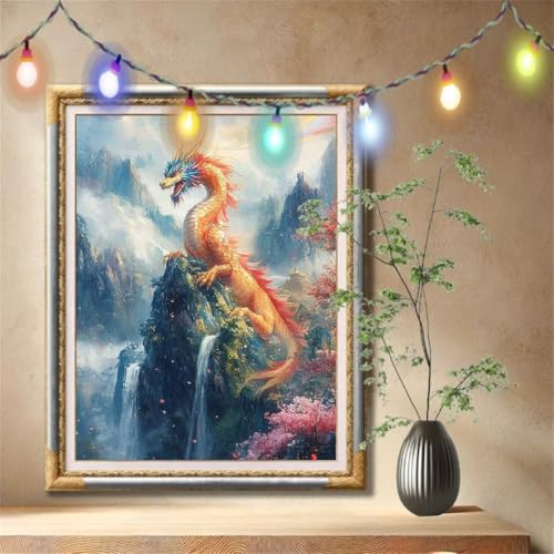 5D Diamond Painting Kinder,Diamant Painting Bilder für Erwachsene Große (120x160cm),DIY Wasserfall,Drache Full Drill Crystal Art Mosaikherstellung Basteln Kits für Geschenk,Home Wand Décor 57F-2660 von LeiDong