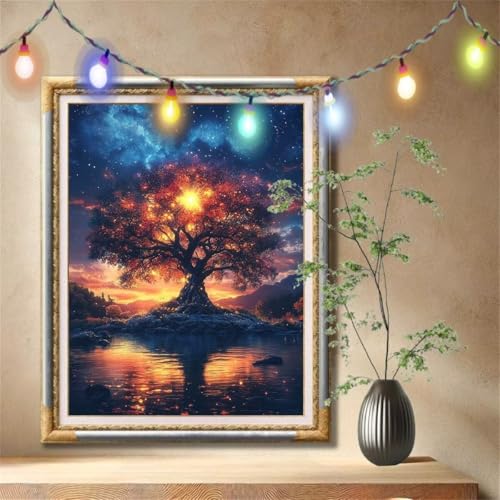5D Diamond Painting Kinder,Diamant Painting Bilder für Erwachsene Große (30x40cm),DIY Großer Baum,Sternenhimmel Full Drill Crystal Art Mosaikherstellung Basteln Kits für Geschenk,Home Décor 57F-252 von LeiDong