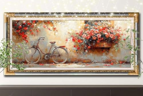5D Diamond Painting Kinder,Diamant Painting Bilder für Erwachsene Große (30x90cm),DIY Fahrrad,Pfingstrose Full Drill Crystal Art Mosaikherstellung Basteln Kits,Geeignet Als Home Wand Décor 55F-14958 von LeiDong