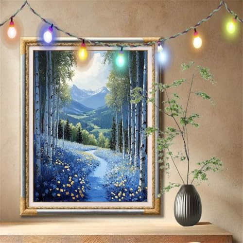 5D Diamond Painting Kinder,Diamant Painting Bilder für Erwachsene Große (40x50cm),DIY Landschaft,Weißbirkenwald Full Drill Crystal Art Mosaikherstellung Basteln Kits für Geschenk,Home Décor 57F-613 von LeiDong