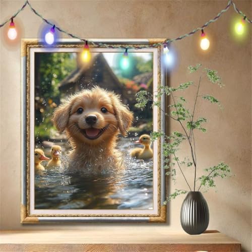 5D Diamond Painting Kinder,Diamant Painting Bilder für Erwachsene Große (60x80cm),DIY Welpe,Ente Full Drill Crystal Art Mosaikherstellung Basteln Kits,Geeignet Als Geschenk,Home Wand Décor 57F-3815 von LeiDong