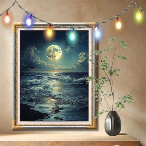 5D Diamond Painting Kinder,Diamant Painting Bilder für Erwachsene Große (70x90cm),DIY Meer,Mond Full Drill Crystal Art Mosaikherstellung Basteln Kits,Geeignet Als Geschenk,Home Wand Décor 57F-5216 von LeiDong