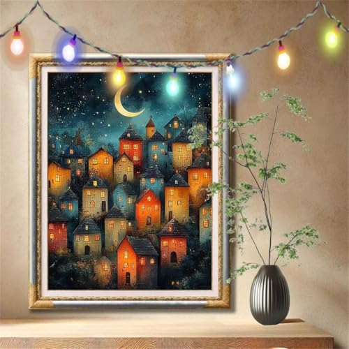 5D Diamond Painting Kinder,Diamant Painting Bilder für Erwachsene Große (70x90cm),DIY Mond,Stadt Full Drill Crystal Art Mosaikherstellung Basteln Kits,Geeignet Als Geschenk,Home Wand Décor 57F-4856 von LeiDong