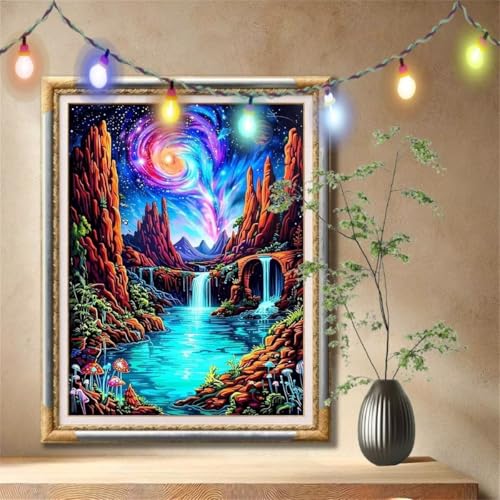 5D Diamond Painting Kinder,Diamant Painting Bilder für Erwachsene Große (70x90cm),DIY Sternenhimmel,Wasserfall Full Drill Crystal Art Mosaikherstellung Basteln Kits für Geschenk,Home Décor 57F-4176 von LeiDong