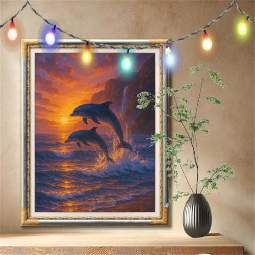 5D Diamond Painting Kinder,Diamant Painting Bilder für Erwachsene Große (90x120cm),DIY Sonnenuntergang,Delphin Full Drill Crystal Art Mosaikherstellung Basteln Kits für Geschenk,Home Décor 57F-3538 von LeiDong