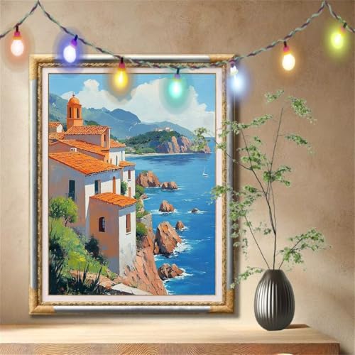 5D Diamond Painting Kinder,Diamant Painting Bilder für Erwachsene Große 70x90cm,DIY Landschaft,Mittelmeer Full Drill Crystal Art Mosaikherstellung Basteln Kits für Geschenk,Home Wand Décor 57F-5696 5D Diamond Painting Kinder,Diamant Painting Bilder für Erwachsene Große 70x90cm,DIY Landschaft,Mittelmeer Full Drill Crystal Art Mosaikherstellung Basteln Kits für Geschenk,Home Wand Décor 57F-5696 von LeiDong