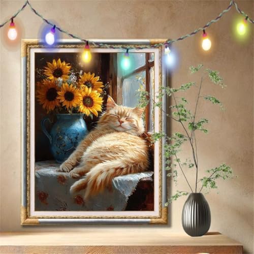 5D Diamond Painting Kinder,Diamant Painting Bilder für Erwachsene Große 90x120cm,DIY Orange Katze,Sonnenblume Full Drill Crystal Art Mosaikherstellung Basteln Kits für Geschenk,Home Décor 57F-2098 von LeiDong
