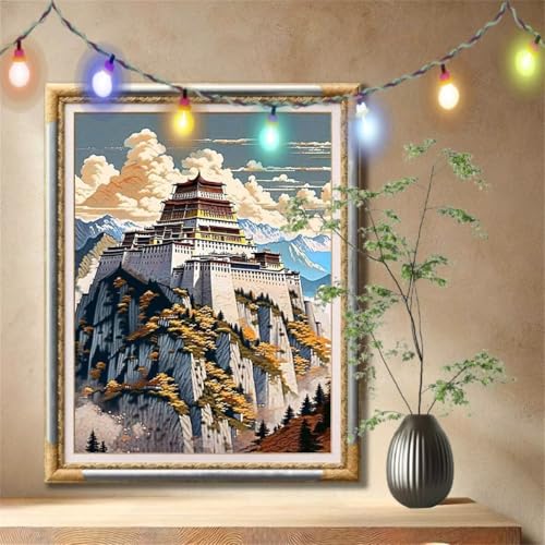 5D Diamond Painting Set für Erwachsene Große (100x133cm), Burg,Landschaft Diamant Painting Bilder Kinder, DIY Kristall Strass Cross Stickerei Malerei Bastelset für Büro, Wanddeko, Geschenke 59N-39 von LeiDong